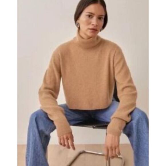 NWOT Reformation Luisa Cropped cashmere Sweater Camel Color, Large $228 A23 - Picture 3 of 9